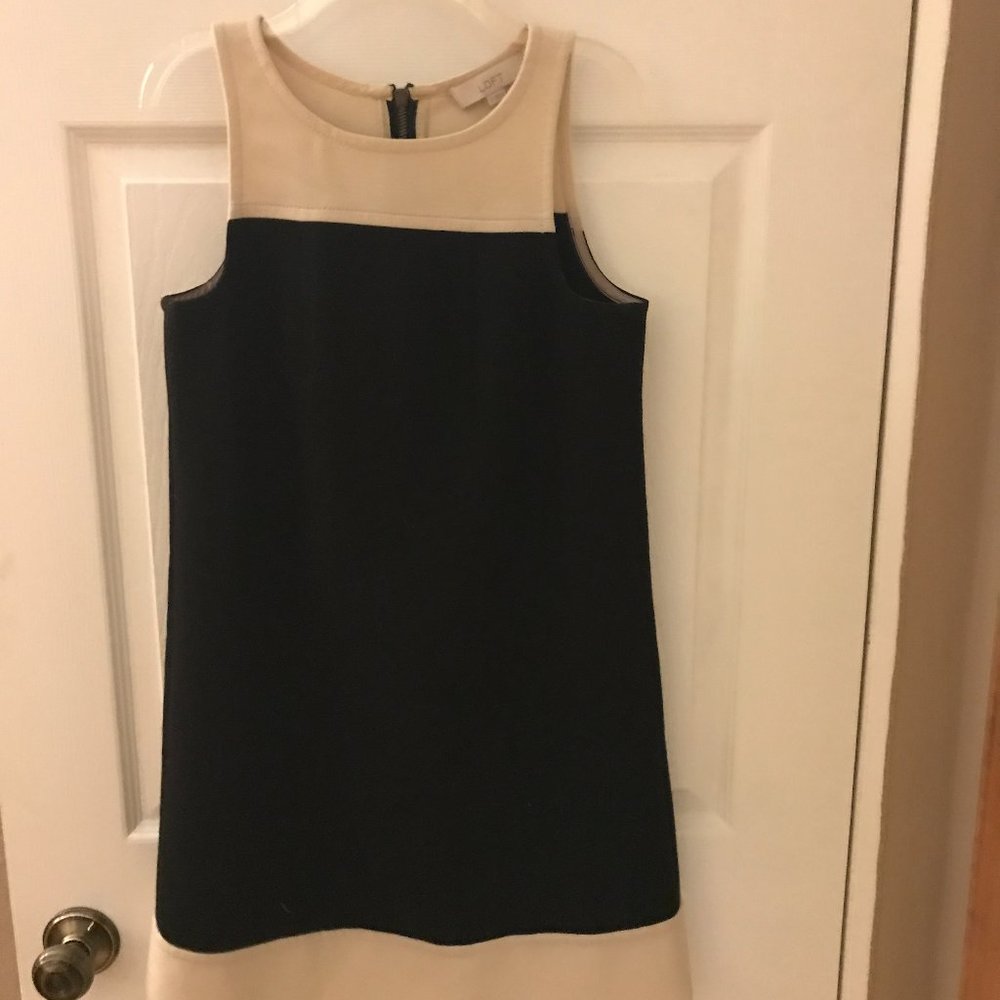 LOFT Black and Tan Sleevless Mid Weight Shift Dress Knee Lenght Size 2
